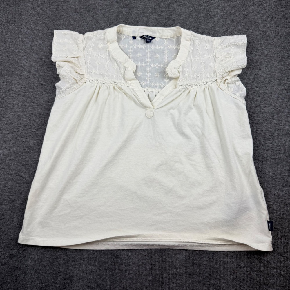 Buffalo Jeans Ruffle Sleeve Top Women's Small White‎ Eyelet Embroidered Katania